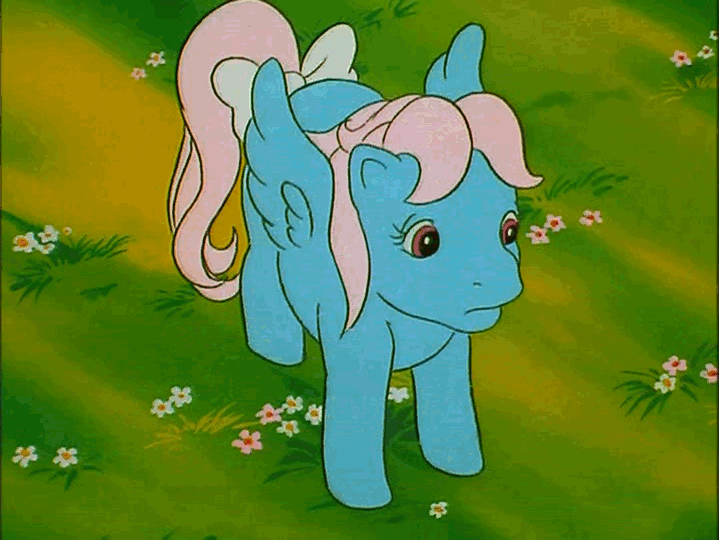 Size: 719x540 | Tagged: safe, screencap, character:buttons (g1), character:lickety split, character:wind whistler, episode:through the door, g1, my little pony 'n friends, animated, animation error, smiling