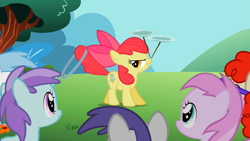 Size: 969x545 | Tagged: safe, screencap, character:apple bloom, character:cotton cloudy, character:liza doolots, character:petunia, character:piña colada, character:tootsie flute, character:tornado bolt, character:twist, episode:the cutie pox, g4, my little pony: friendship is magic, loop-de-hoop, plate spinning