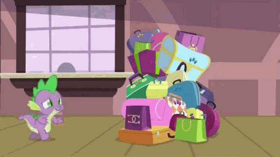 Size: 576x324 | Tagged: safe, screencap, character:spike, episode:rarity takes manehattan, g4, my little pony: friendship is magic, animated, luggage, slave, solo