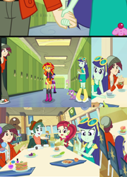 Size: 640x888 | Tagged: safe, screencap, character:aqua blossom, character:blueberry cake, character:fluttershy, character:normal norman, character:spike, character:sunset shimmer, character:twilight sparkle, species:dog, ship:normalcake, my little pony:equestria girls, background human, blueberry cake, fashionistas, holding hands, naomi nobody, rose heart, shipping, spike the dog