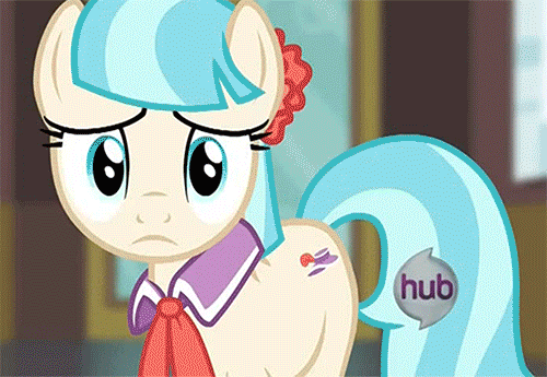 Size: 500x345 | Tagged: safe, screencap, character:coco pommel, episode:rarity takes manehattan, g4, my little pony: friendship is magic, animated, cocobetes, cute, eye shimmer, floppy ears, solo