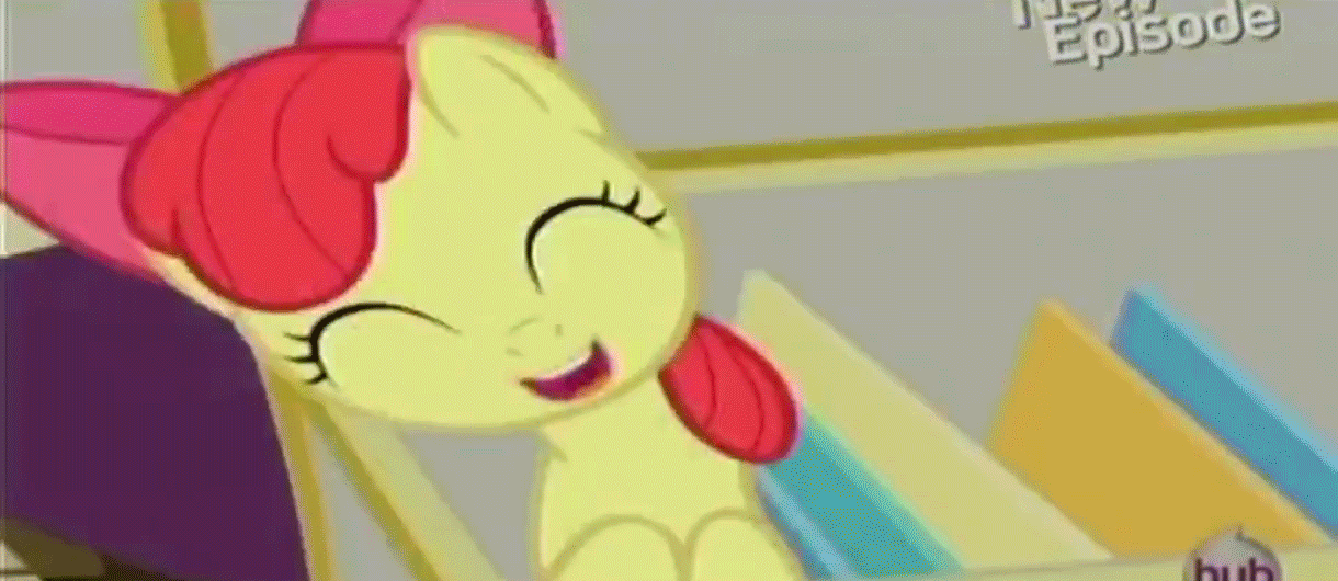 Size: 1220x530 | Tagged: safe, screencap, character:apple bloom, episode:pinkie apple pie, g4, my little pony: friendship is magic, adorabloom, animated, cute, hub logo, solo