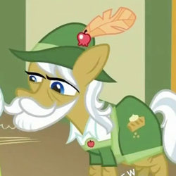 Size: 325x325 | Tagged: safe, screencap, character:apple strudel, species:earth pony, species:pony, episode:family appreciation day, g4, my little pony: friendship is magic, apple family member, beard, clothing, cropped, facial hair, hat, moustache, solo