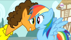 Size: 880x495 | Tagged: safe, screencap, character:cheese sandwich, character:rainbow dash, episode:pinkie pride, g4, my little pony: friendship is magic, smiling, weird al yankovic