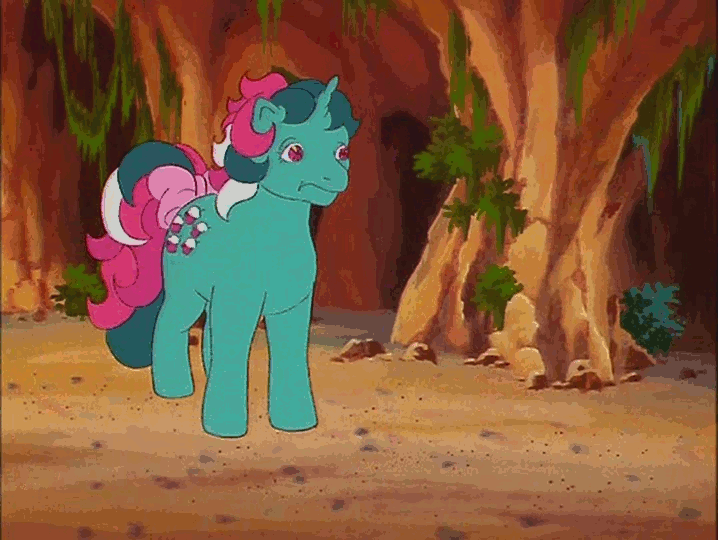 Size: 718x540 | Tagged: safe, screencap, character:fizzy, species:pony, species:twinkle eyed pony, species:unicorn, episode:mish mash melee, g1, my little pony 'n friends, animated, bow, female, frazzit, frivolity, mare, personality swap, tail bow, wat