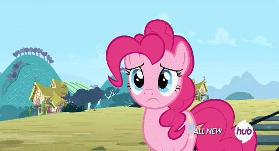 Size: 551x298 | Tagged: safe, screencap, character:pinkie pie, episode:three's a crowd, g4, my little pony: friendship is magic, animated, balloon, happy, hub logo, hubble, sad, solo