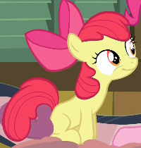 Size: 200x210 | Tagged: safe, screencap, character:apple bloom, species:earth pony, species:pony, episode:pinkie apple pie, g4, my little pony: friendship is magic, adorabloom, bow, cropped, cute, female, filly, hair bow, sitting, smiling, solo