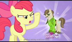Size: 1269x735 | Tagged: safe, screencap, character:apple bloom, character:dance fever, episode:hearts and hooves day, g4, my little pony: friendship is magic, youtube caption
