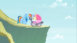 Size: 1366x768 | Tagged: safe, screencap, character:cream puff, character:rainbow dash, episode:the mysterious mare do well, g4, my little pony: friendship is magic, baby carriage