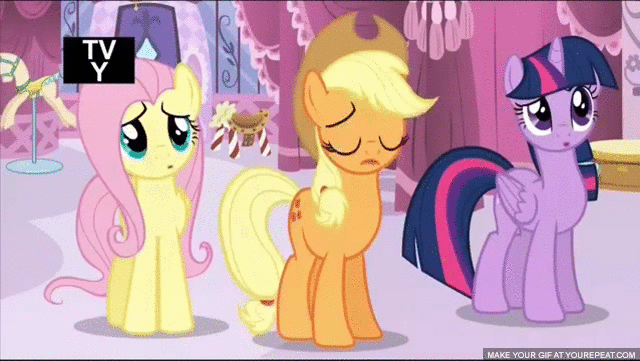 Size: 640x361 | Tagged: safe, screencap, character:applejack, character:fluttershy, character:twilight sparkle, character:twilight sparkle (alicorn), species:alicorn, species:pony, episode:simple ways, g4, my little pony: friendship is magic, :o, animated, cute, eyes closed, female, hoofy-kicks, horses doing horse things, hub logo, hubble, hug, laughing, laughingmares.jpg, mare, open mouth, reaction image, rearing, smiling, the hub, tv-y, wavy mouth