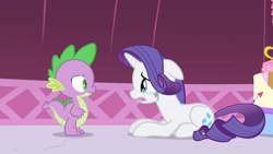 Size: 1280x720 | Tagged: safe, screencap, character:rarity, character:spike, episode:simple ways, g4, my little pony: friendship is magic, breakdown, carousel boutique, concerned, crying, mascara, running makeup