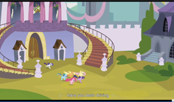 Size: 1278x749 | Tagged: safe, screencap, character:applejack, character:fluttershy, character:pinkie pie, character:rainbow dash, character:rarity, character:twilight sparkle, episode:a canterlot wedding, g4, my little pony: friendship is magic, mane six, youtube caption