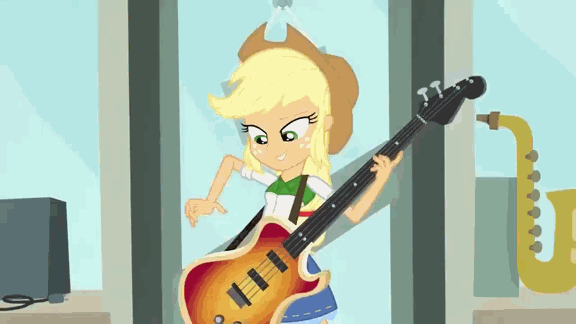 Size: 576x324 | Tagged: safe, screencap, character:applejack, character:fluttershy, character:pinkie pie, character:rainbow dash, character:rarity, equestria girls:rainbow rocks, g4, my little pony:equestria girls, animated, bass guitar, guitar, musical instrument