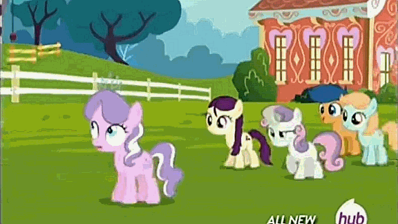 Size: 576x324 | Tagged: safe, screencap, character:boysenberry, character:diamond tiara, character:first base, character:peach fuzz, character:sweetie belle, species:earth pony, species:pony, species:unicorn, episode:twilight time, g4, my little pony: friendship is magic, all new, animated, background pony, bullying, colt, fantasy, female, filly, hub logo, hubble, imagine spot, levitation, magic, male, revenge, sweetie belle's magic brings a great big smile, telekinesis, the hub, tiarabuse, unicorn master race