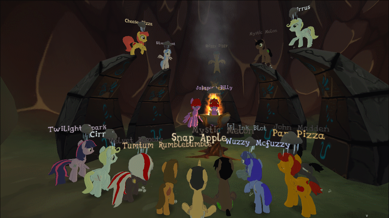 Size: 1280x717 | Tagged: safe, screencap, oc, oc only, oc:cirrus sky, oc:silver frost, oc:snap apple, oc:velvet remedy, /mlp/, 3d, animated, chin chin sacrifice, legends of equestria, ritual, video game