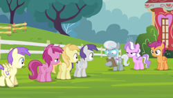 Size: 1280x720 | Tagged: safe, screencap, character:alula, character:diamond tiara, character:noi, character:pluto, character:ruby pinch, character:scootaloo, character:silver spoon, character:tornado bolt, species:pegasus, species:pony, episode:twilight time, g4, my little pony: friendship is magic, animation error, no tail, pluto