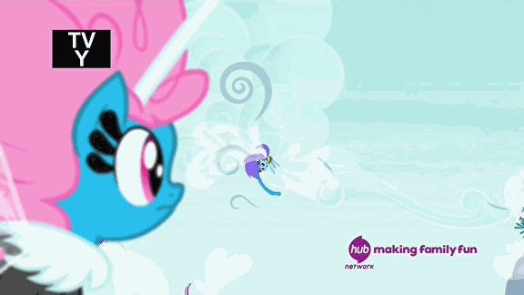 Size: 576x324 | Tagged: safe, screencap, character:breezette, character:seabreeze, species:breezies, episode:it ain't easy being breezies, g4, my little pony: friendship is magic, animated, clothing, hat, hub logo, hubble, mushroom hat, the hub
