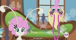 Size: 1151x609 | Tagged: safe, screencap, character:breezette, species:breezies, episode:it ain't easy being breezies, g4, my little pony: friendship is magic, clothing, hat, hub logo, meme, mushroom hat, youtube caption