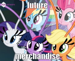 Size: 492x399 | Tagged: safe, screencap, character:applejack, character:fluttershy, character:pinkie pie, character:rainbow dash, character:rarity, character:twilight sparkle, character:twilight sparkle (alicorn), species:alicorn, species:breezies, species:pony, episode:it ain't easy being breezies, g4, my little pony: friendship is magic, season 4, applebreezie, breezie pie, breeziefied, image macro, meme, prediction, rainbow breez, rarbreez, species swap, twilight breezie