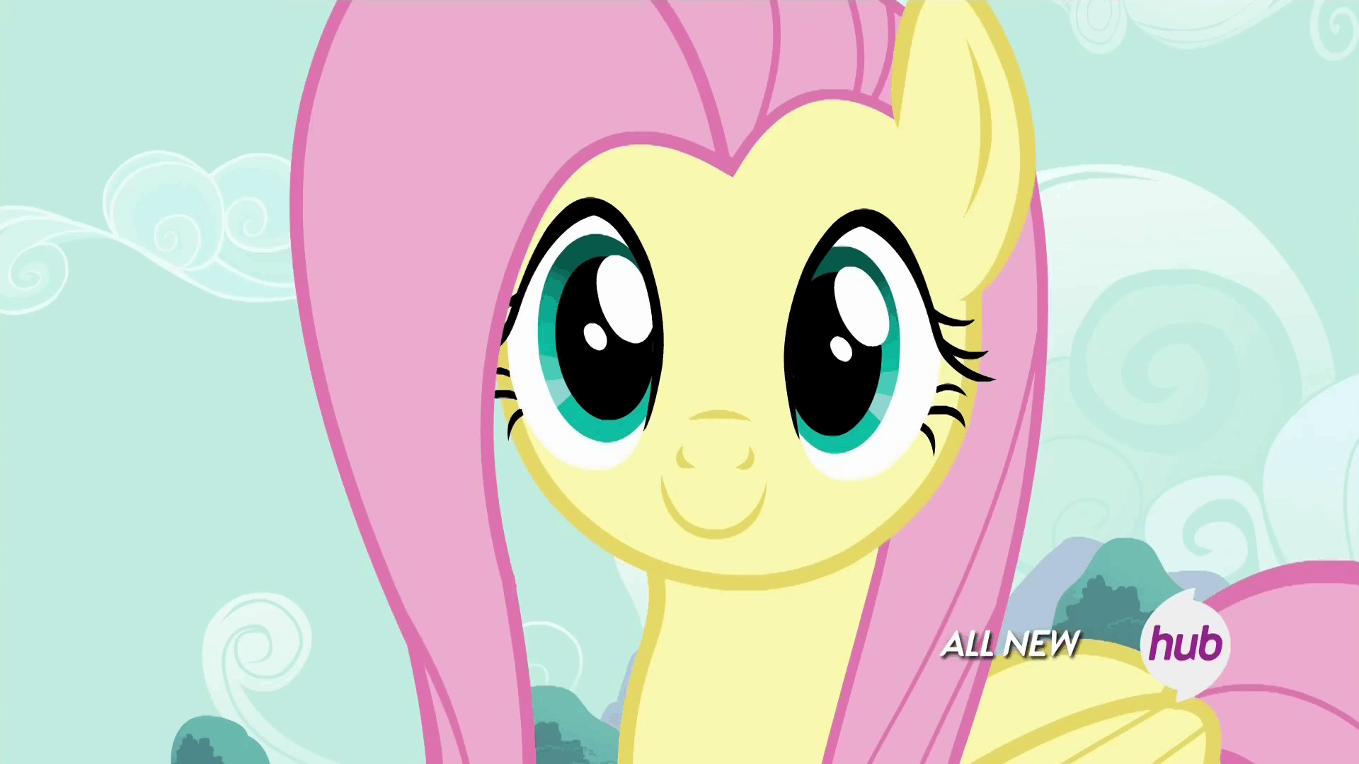 Size: 1920x1080 | Tagged: safe, screencap, character:fluttershy, episode:it ain't easy being breezies, g4, my little pony: friendship is magic, animated, cute, hub logo, shyabetes, solo