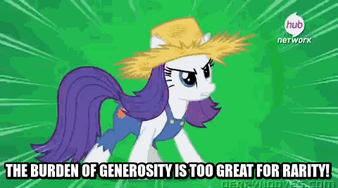 Size: 480x268 | Tagged: safe, screencap, character:rarity, episode:simple ways, g4, my little pony: friendship is magic, animated, ed edd n eddy, image macro, meme, overalls, rambling ed, rarihick, rolf, solo