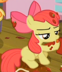 Size: 213x249 | Tagged: safe, screencap, character:apple bloom, episode:somepony to watch over me, g4, my little pony: friendship is magic, adorabloom, animated, behaving like a cat, cuddly, cute, cuteness overload, cutest pony alive, cutest pony ever, dawwww, hnnng, horses doing horse things, huggable, licking, solo, spaghetti, weapons-grade cute
