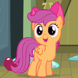 Size: 250x250 | Tagged: safe, screencap, character:scootaloo, species:pegasus, species:pony, episode:somepony to watch over me, g4, my little pony: friendship is magic, animated, bow, cute, cutealoo, smiling, solo, weapons-grade cute