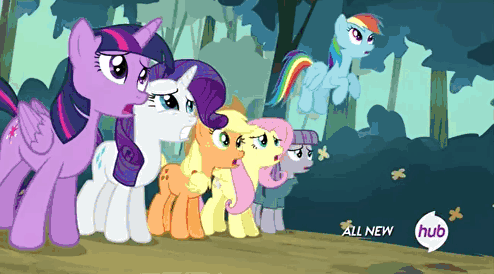 Size: 494x274 | Tagged: safe, screencap, character:applejack, character:fluttershy, character:maud pie, character:rainbow dash, character:rarity, character:twilight sparkle, character:twilight sparkle (alicorn), species:alicorn, species:pony, episode:maud pie, g4, my little pony: friendship is magic, animated, equestria's best big sister, female, hub logo, hubble, mare, pickelhaube, pinkierainbowraritwiapplefluttermaudfuntime, the hub