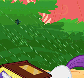 Size: 288x268 | Tagged: safe, screencap, character:rarity, episode:look before you sleep, g4, my little pony: friendship is magic, animated, book, book hat, cropped, mouth hold, rain, solo