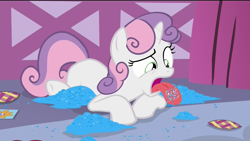 Size: 1920x1080 | Tagged: safe, screencap, character:sweetie belle, episode:for whom the sweetie belle toils, glitter, solo, tongue out