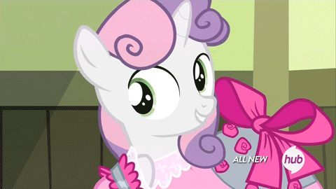 Size: 480x270 | Tagged: safe, screencap, character:sweetie belle, episode:for whom the sweetie belle toils, animated, clothing, costume, hub logo, solo