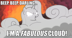 Size: 1911x1008 | Tagged: safe, screencap, character:rarity, episode:for whom the sweetie belle toils, beep beep, darling, image macro, meme, raricloud, solo