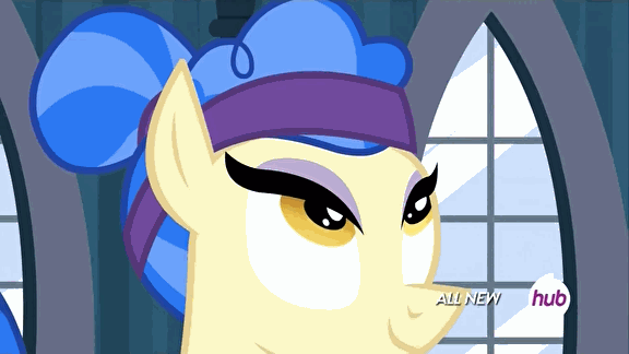 Size: 576x324 | Tagged: safe, screencap, character:sapphire shores, episode:for whom the sweetie belle toils, animated, headdress, hub logo, hubble, solo, the hub, wardrobe malfunction
