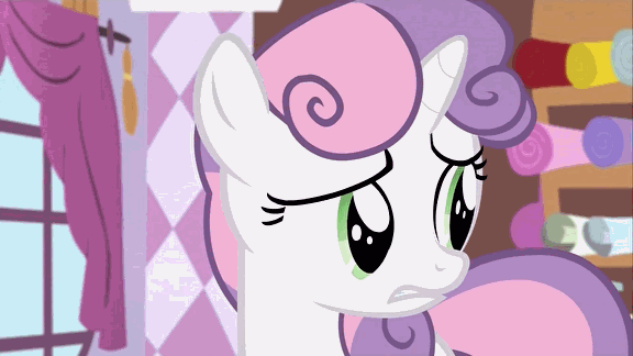 Size: 576x324 | Tagged: safe, screencap, character:sweetie belle, episode:for whom the sweetie belle toils, animated, faec, floppy ears, frown, home alone, hub logo, hubble, open mouth, panic, solo, squishy cheeks, the hub, wide eyes