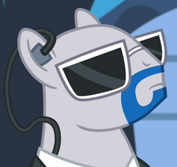 Size: 1110x1050 | Tagged: safe, screencap, species:pony, episode:for whom the sweetie belle toils, bald, beard, bodyguard, earpiece, facial hair, lockdown, male, solo, stallion, stubborn, sunglasses