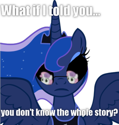 Size: 568x597 | Tagged: safe, screencap, character:princess luna, character:sweetie belle, episode:for whom the sweetie belle toils, 1000 hours in ms paint, exploitable meme, meme, morpheus, ms paint, the matrix, what if i told you