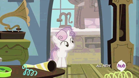 Size: 576x324 | Tagged: safe, screencap, character:princess luna, character:sweetie belle, episode:for whom the sweetie belle toils, animated, dream sequence, dream walker luna, hub logo, hubble, the hub, wall hax