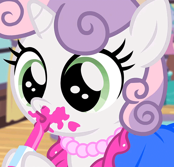 Size: 563x540 | Tagged: safe, screencap, character:sweetie belle, episode:for whom the sweetie belle toils, 5-year-old sweetie belle, animated, cute, diasweetes, lipstick, solo, younger