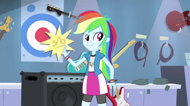 Size: 640x360 | Tagged: safe, screencap, character:rainbow dash, episode:guitar centered, equestria girls:rainbow rocks, g4, my little pony:equestria girls, amplifier, animated, bass guitar, cable, electric guitar, guitar, musical instrument, solo, the jam