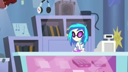Size: 1016x572 | Tagged: safe, screencap, character:dj pon-3, character:vinyl scratch, episode:guitar centered, equestria girls:rainbow rocks, g4, my little pony:equestria girls, amplifier, cable, electric guitar, guitar, headphones, musical instrument, solo