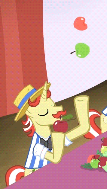 Size: 356x626 | Tagged: safe, screencap, character:flam, character:flim, episode:leap of faith, g4, my little pony: friendship is magic, animated, apple, cute, flamabetes, food, juggling