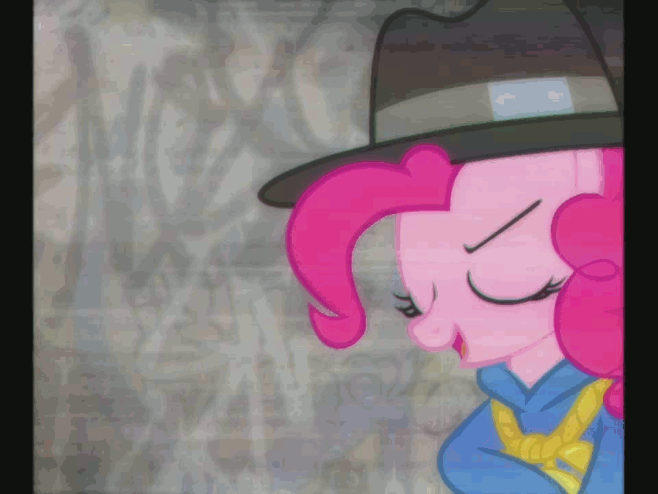 Size: 960x720 | Tagged: safe, screencap, character:doctor whooves, character:goldengrape, character:pinkie pie, character:time turner, episode:testing testing 1-2-3, g4, my little pony: friendship is magic, 4:3, alarm clock, animated, backwards ballcap, baseball cap, bling, clothing, dancing, graffiti, hat, hip hop, hoodie, jacket, music video, pose, rap, rapper pie, sports visor, symbol, tagging, wonderbolts logo