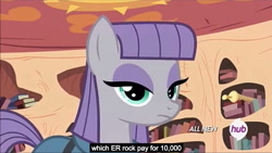 Size: 1276x719 | Tagged: safe, screencap, character:maud pie, episode:maud pie, g4, my little pony: friendship is magic, golden oaks library, hub logo, looking at you, meme, solo, youtube caption
