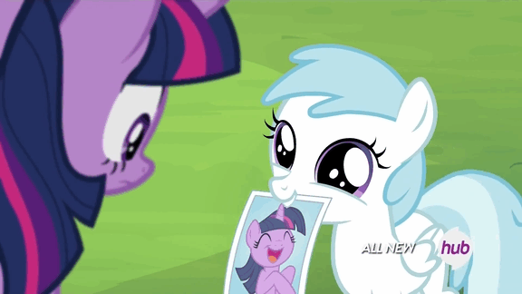 Size: 576x324 | Tagged: safe, screencap, character:cotton cloudy, character:twilight sparkle, character:twilight sparkle (alicorn), species:alicorn, species:pony, episode:trade ya, g4, my little pony: friendship is magic, animated, cotton cloudy reveals, cottonbetes, cute, female, hub logo, hubble, loop, mare, photo, tail wag, the hub