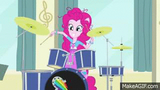 Size: 320x180 | Tagged: safe, screencap, character:pinkie pie, episode:pinkie on the one, equestria girls:rainbow rocks, g4, my little pony:equestria girls, animated, drums, ponied up, solo