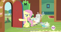 Size: 1535x812 | Tagged: safe, screencap, character:fluttershy, character:seabreeze, species:breezies, episode:it ain't easy being breezies, episode:twilight's kingdom, g4, my little pony: friendship is magic, flashback, hub logo, meme, youtube caption