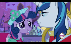 Size: 1440x900 | Tagged: safe, screencap, character:shining armor, character:twilight sparkle, youtube caption