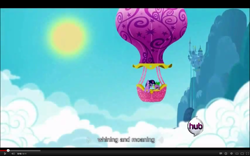 Size: 1440x900 | Tagged: safe, screencap, character:spike, character:twilight sparkle, hot air balloon, opening, twinkling balloon, youtube caption