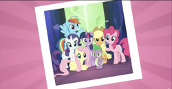 Size: 1920x1001 | Tagged: safe, screencap, character:applejack, character:fluttershy, character:pinkie pie, character:rainbow dash, character:rarity, character:spike, character:tree of harmony, character:twilight sparkle, character:twilight sparkle (alicorn), species:alicorn, species:pony, episode:twilight's kingdom, g4, my little pony: friendship is magic, door, female, mane seven, mane six, mare, polaroid, tree of harmony, twilight's castle