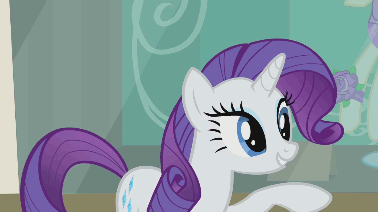Size: 1280x720 | Tagged: safe, screencap, character:rarity, episode:rarity takes manehattan, g4, my little pony: friendship is magic, animated, display case, flower, gesture, lidded eyes, mannequin, shop, shop window, solo